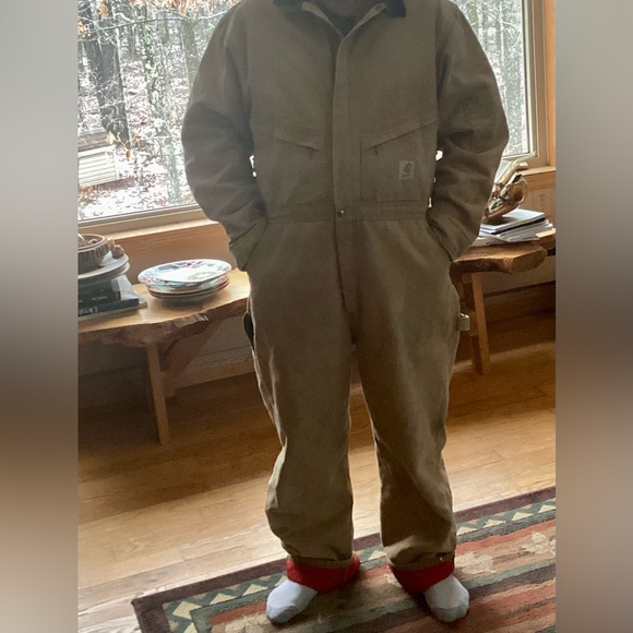 🫎 CARHARTT Red Quilted COVERALLS VNUC RARE 40 Tall UniSex - Picture 5 of 16